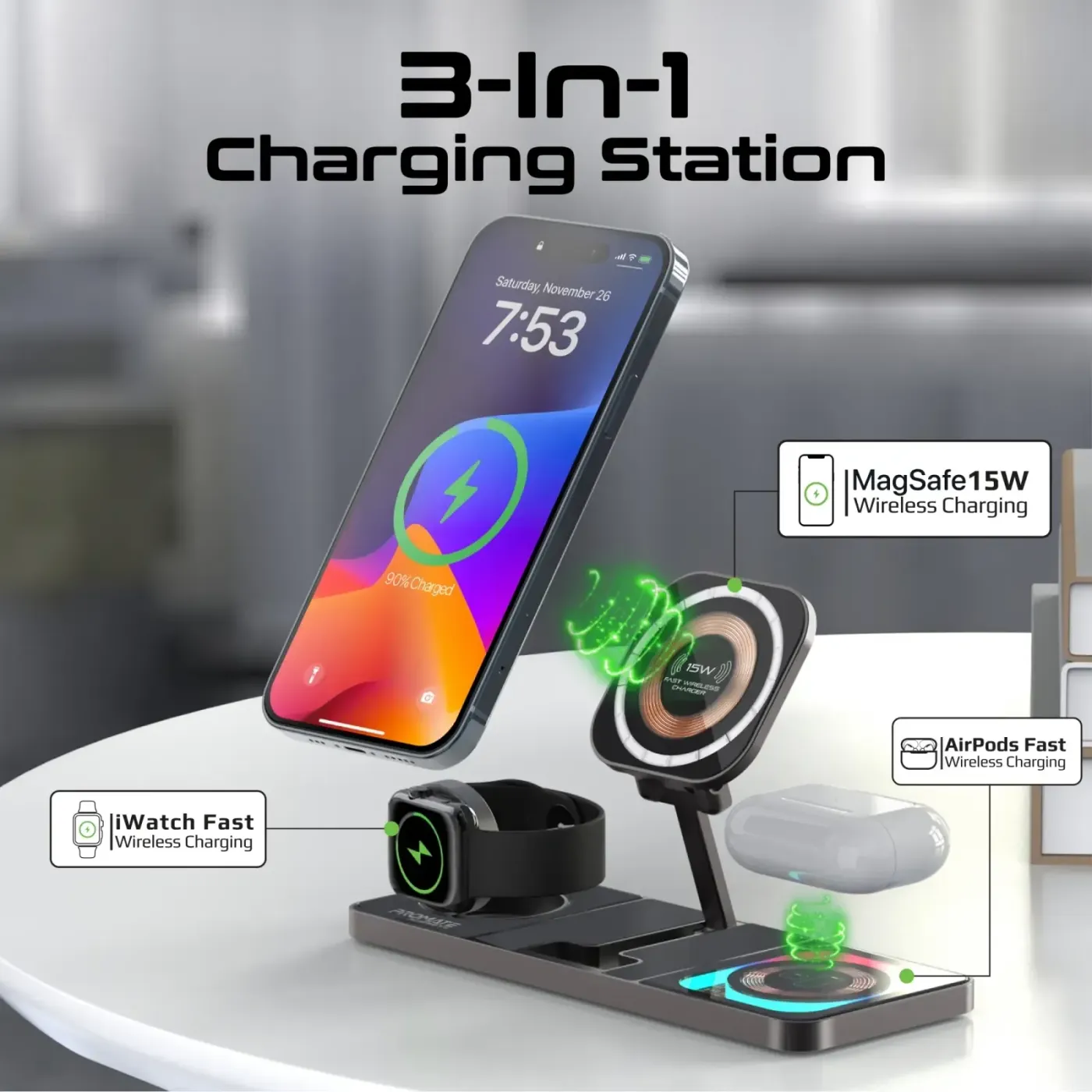 AuraSlate-Trio charging pad packed flat alongside travel items