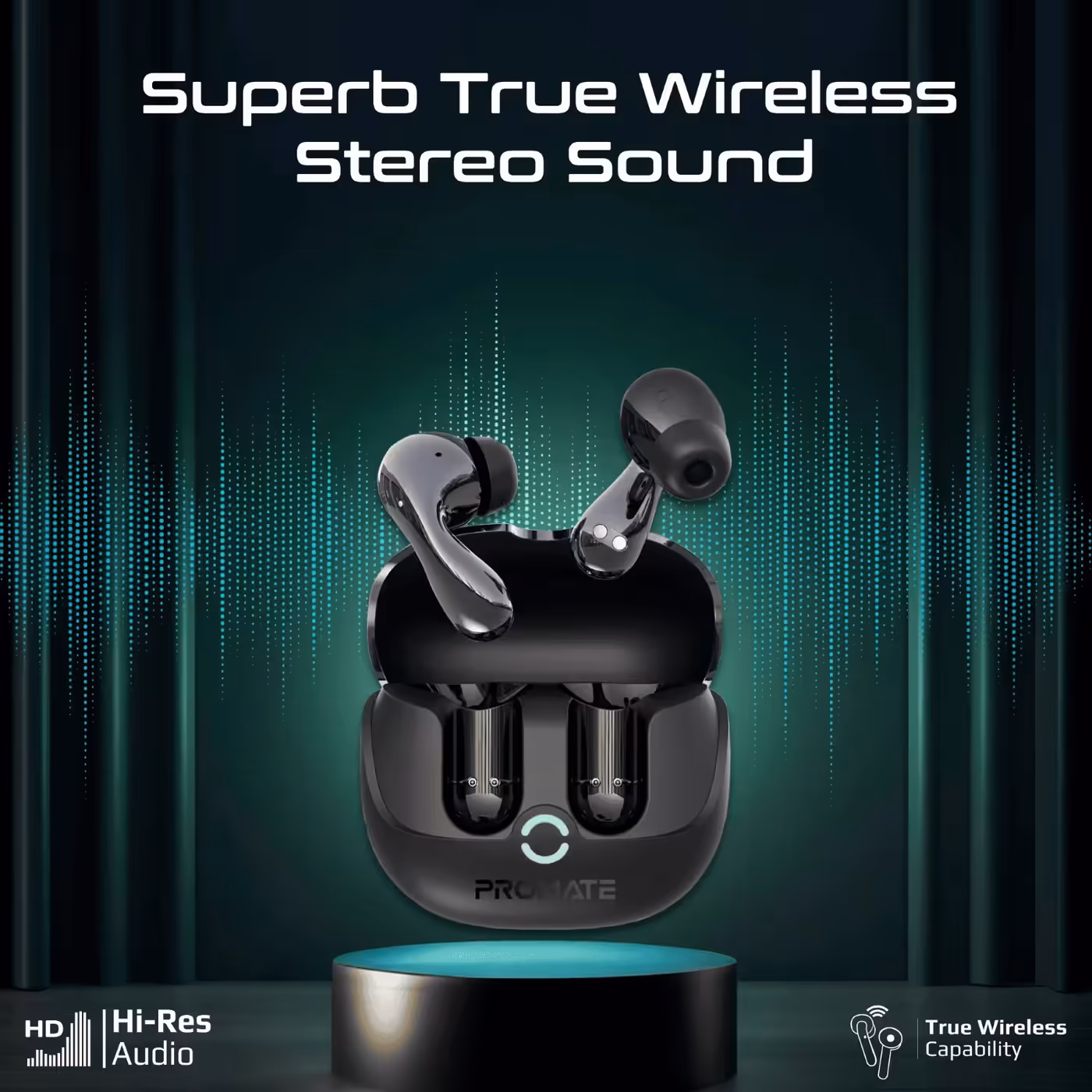 Promate Baton hybrid true wireless earbuds in black