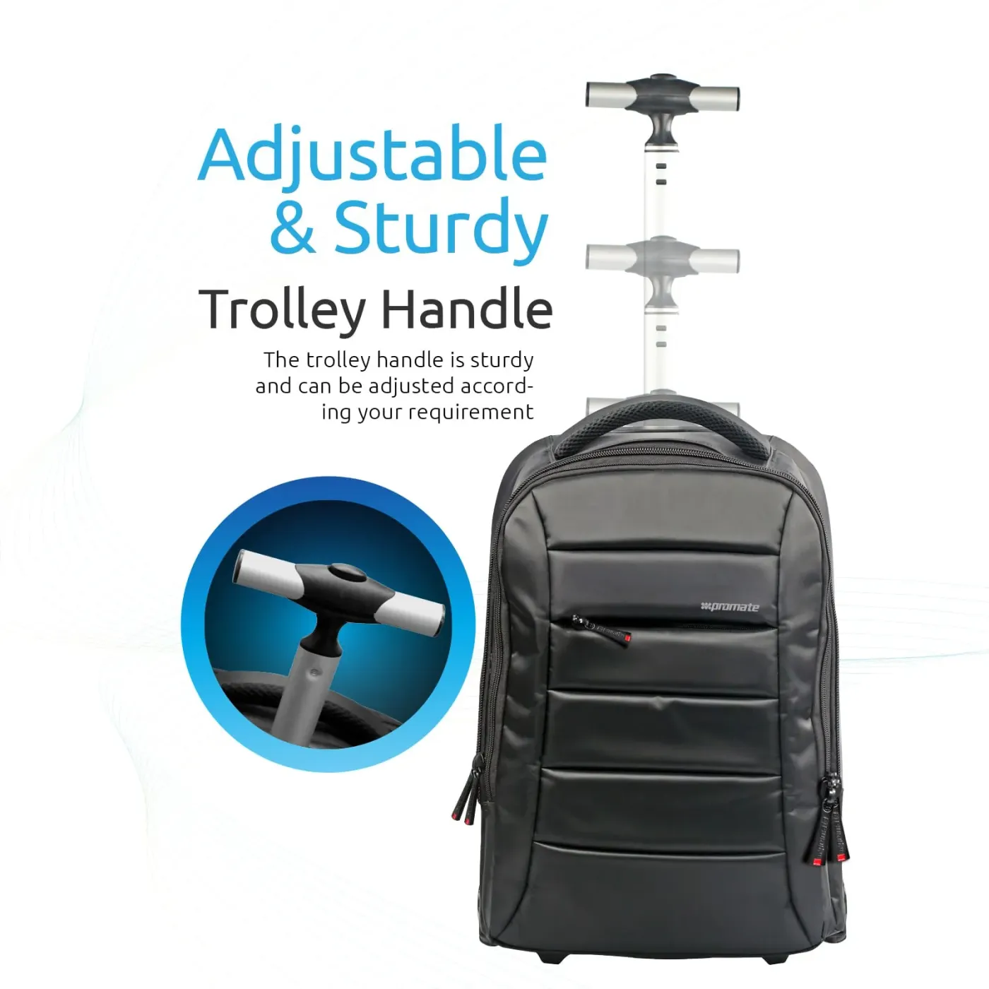 Promate BIZPAK trolley bag exterior showing its water-resistant outer shell