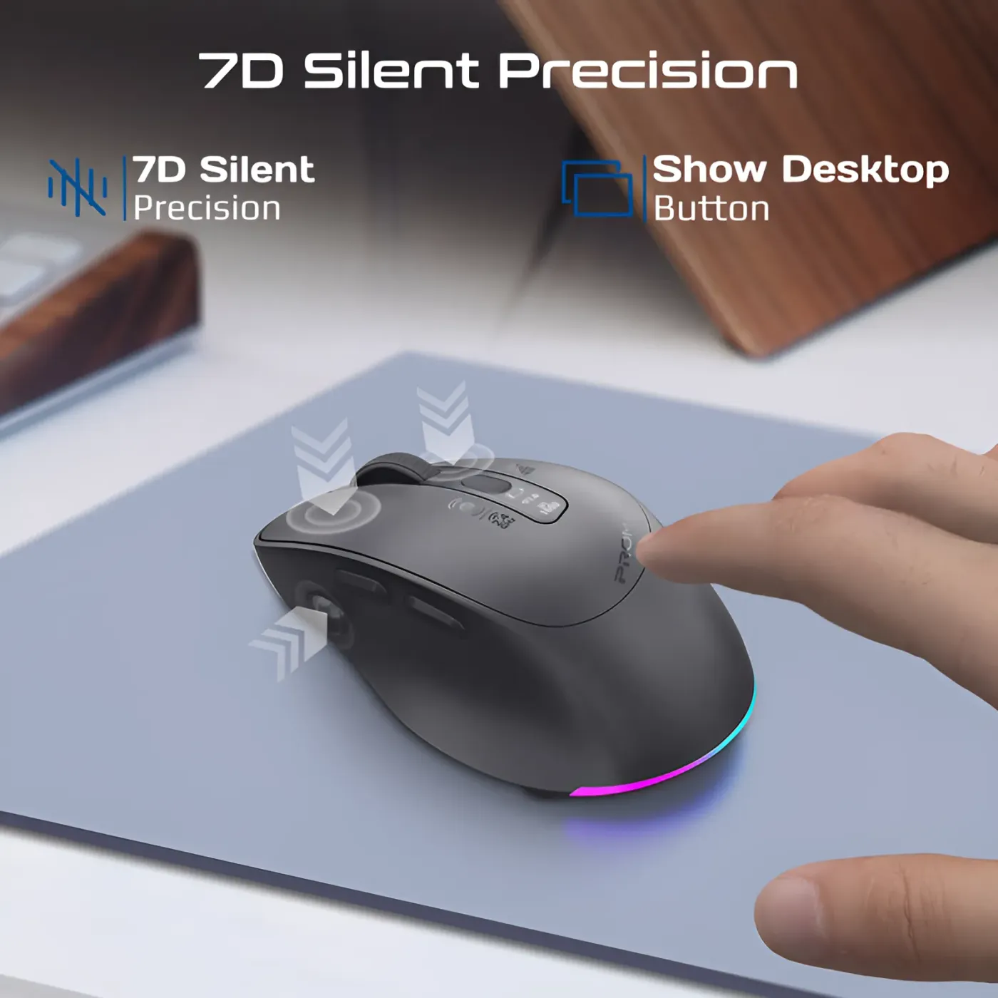 Promate BLIX-3M mouse shown with its three wireless connection modes