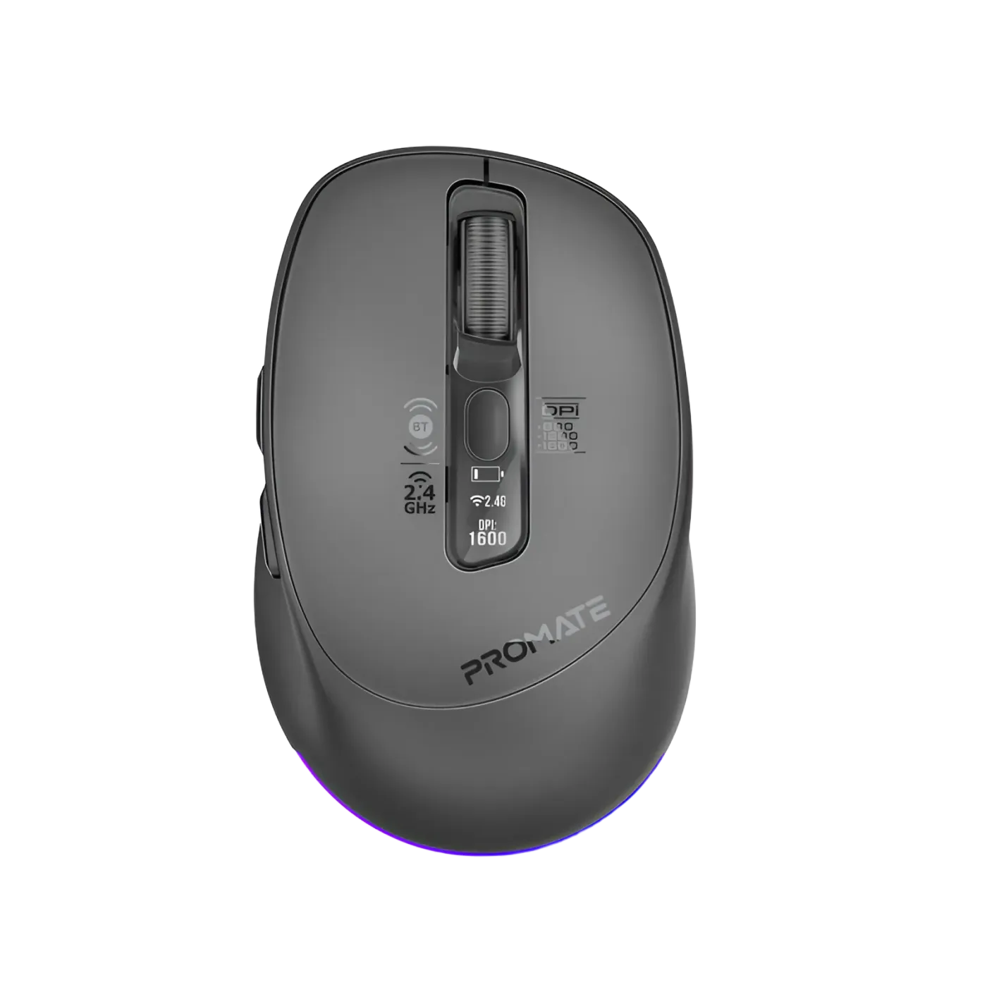 Promate BLIX-3M silent-click wireless mouse in black, top view