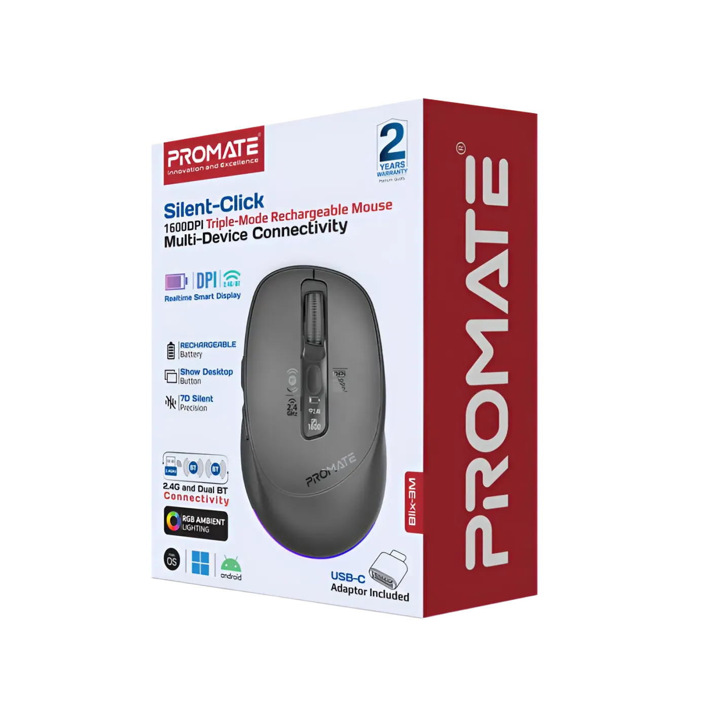 Main buttons of the black Promate BLIX-3M silent-click mouse