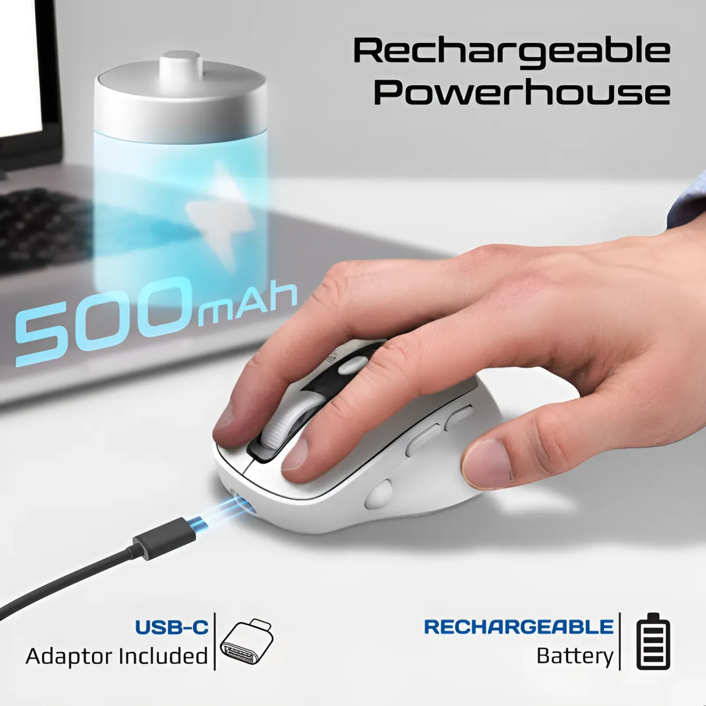 DPI control on the white Promate BLIX-3M wireless mouse