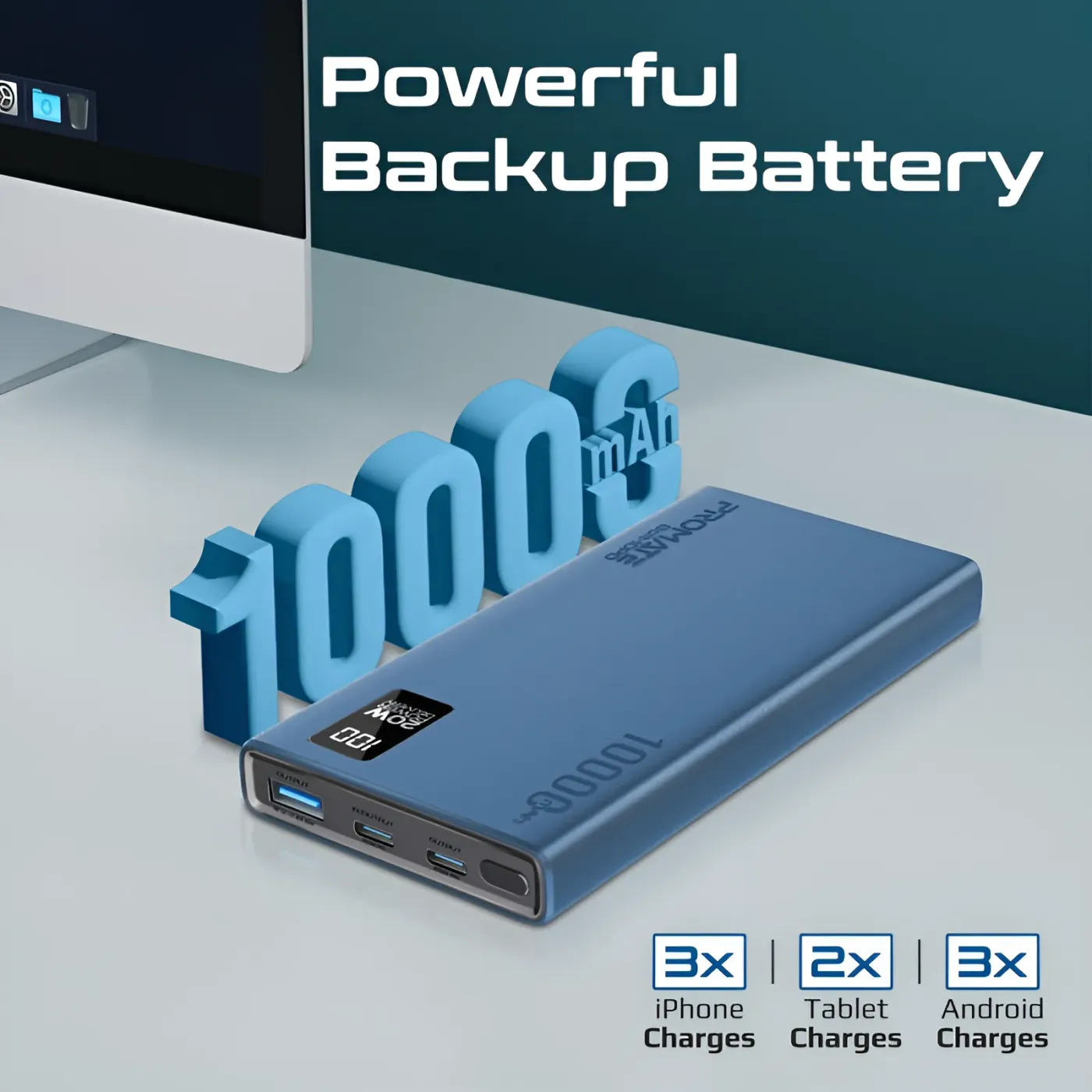 Quick Charge output port on the blue Promate BOLT-10PD