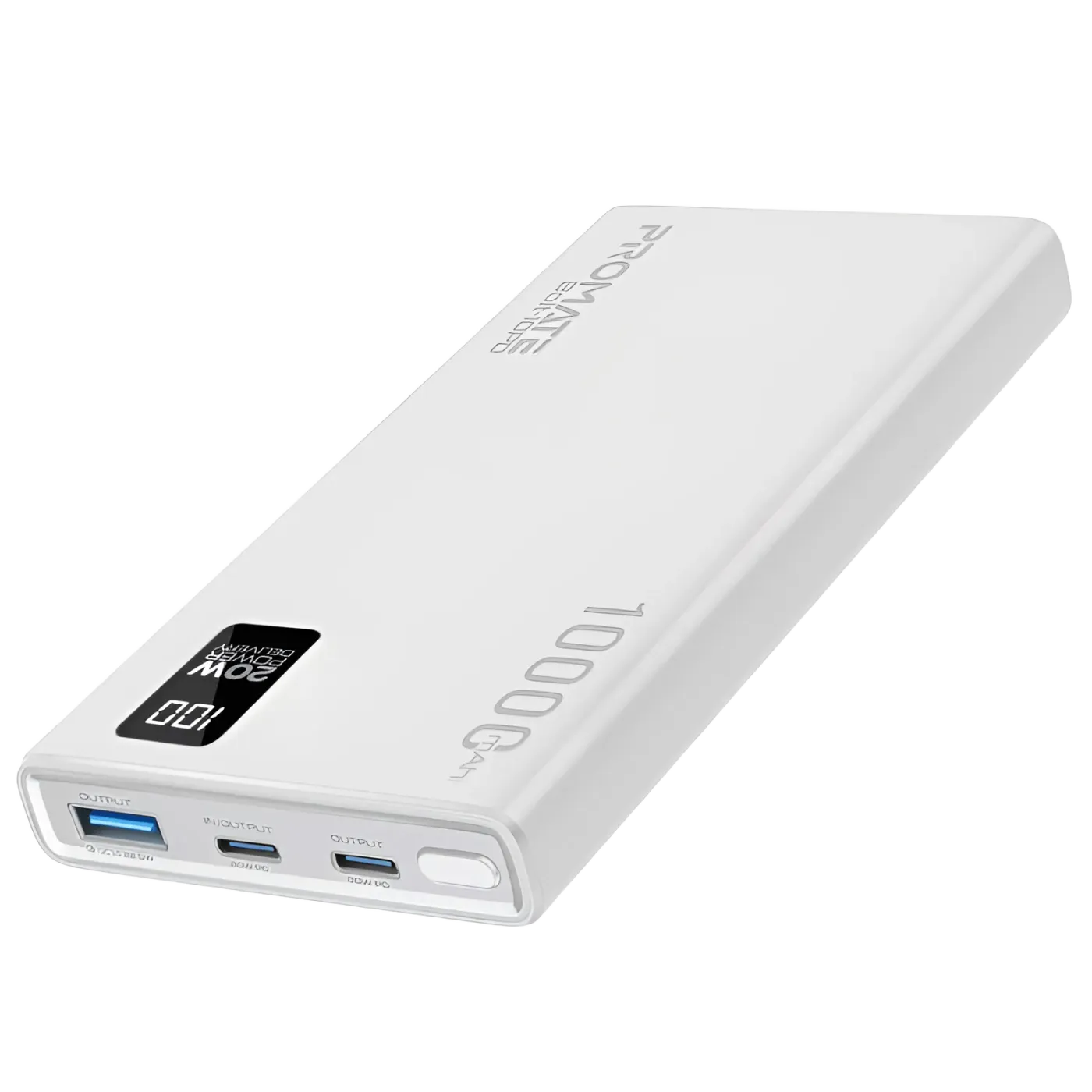 Promate BOLT-10PD 10000mAh slim portable charger in white