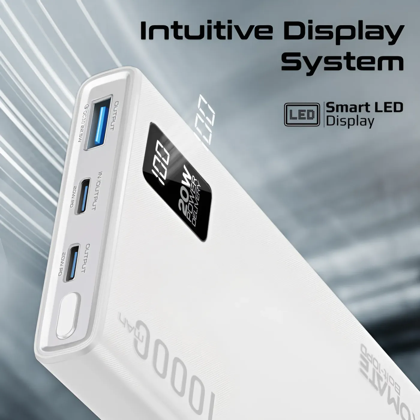 Slim side profile of the white Promate BOLT-10PD charger
