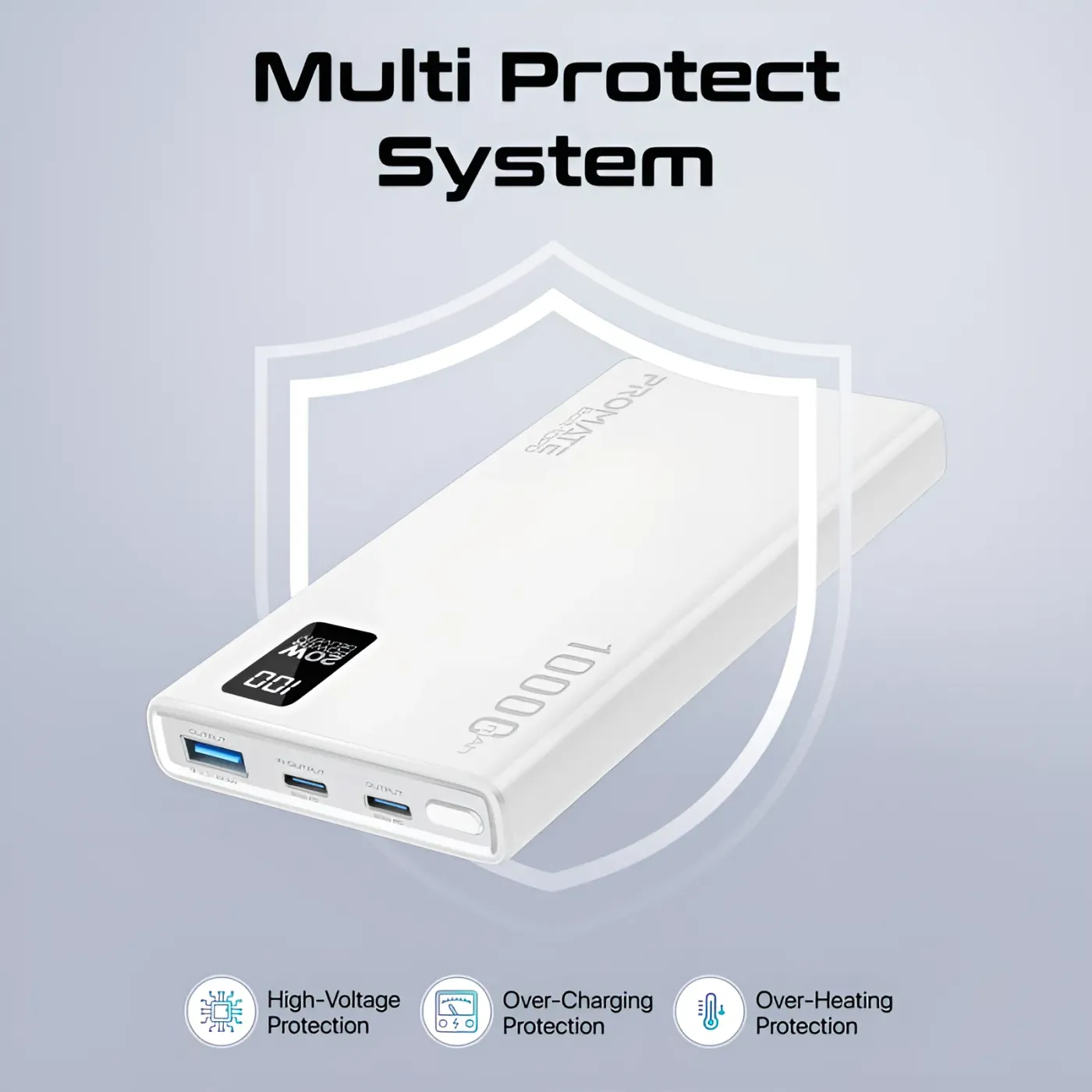 White Promate BOLT-10PD charging a smartphone and a tablet