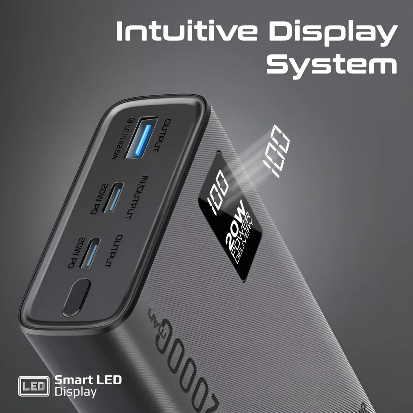 Slim profile of the Promate BOLT-20PD power bank viewed from the side