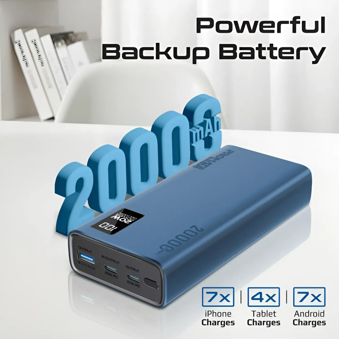 Quick Charge output port on the blue Promate BOLT-20PD