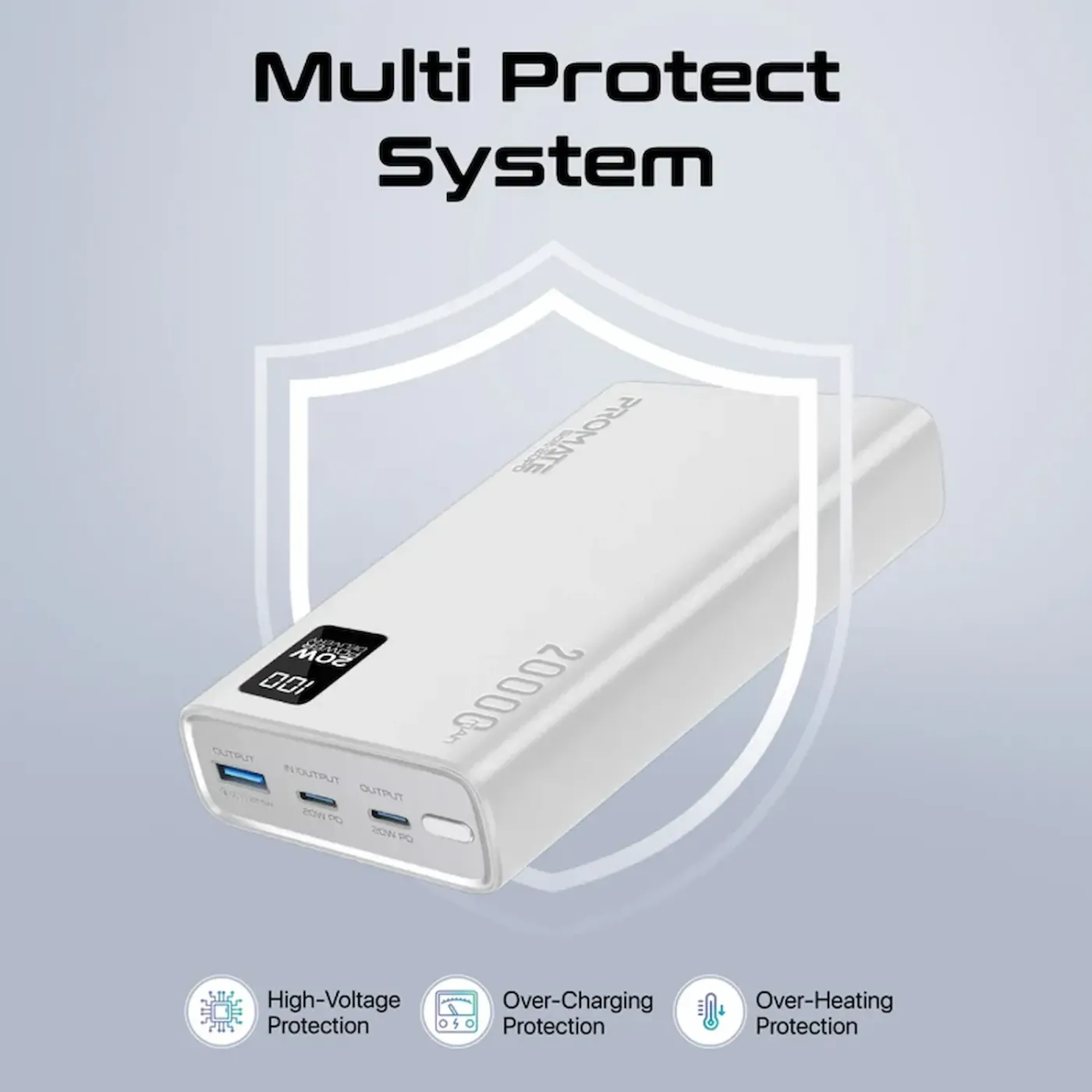 Promate Bolt-20PD power bank charging multiple devices at once