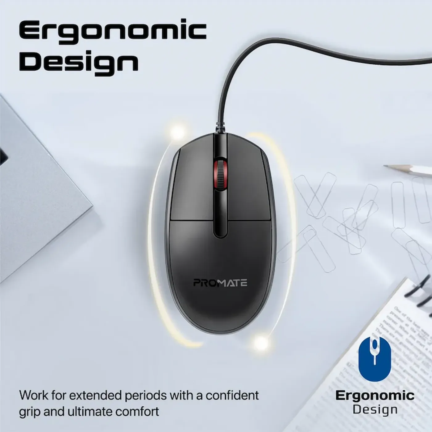 Side profile of the Promate CM-1200 optical mouse
