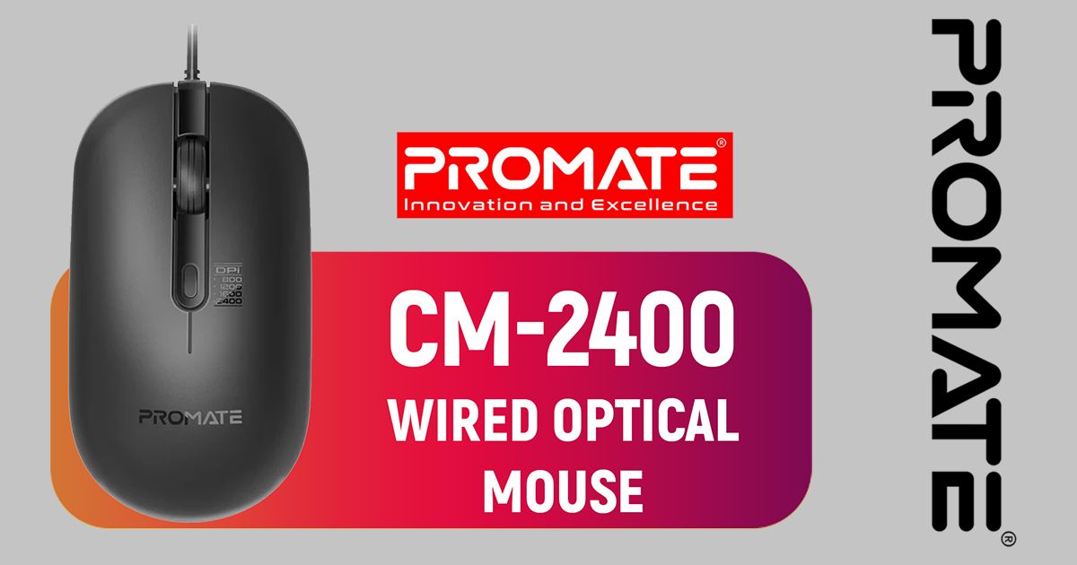 Promate CM-2400 Ergonomic Optical Mouse — 800–2400 DPI