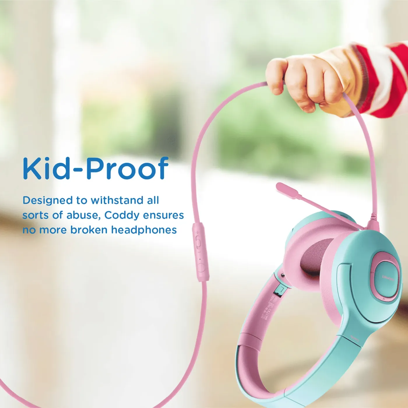 Close-up of the premium earpads on the bubblegum Coddy headphones