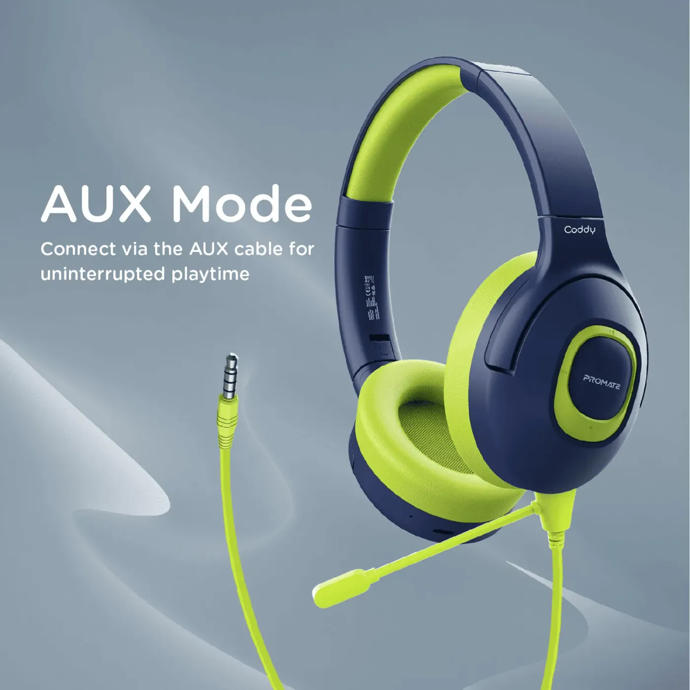 Cushioned over-ear earpads on the emerald Promate Coddy headphones