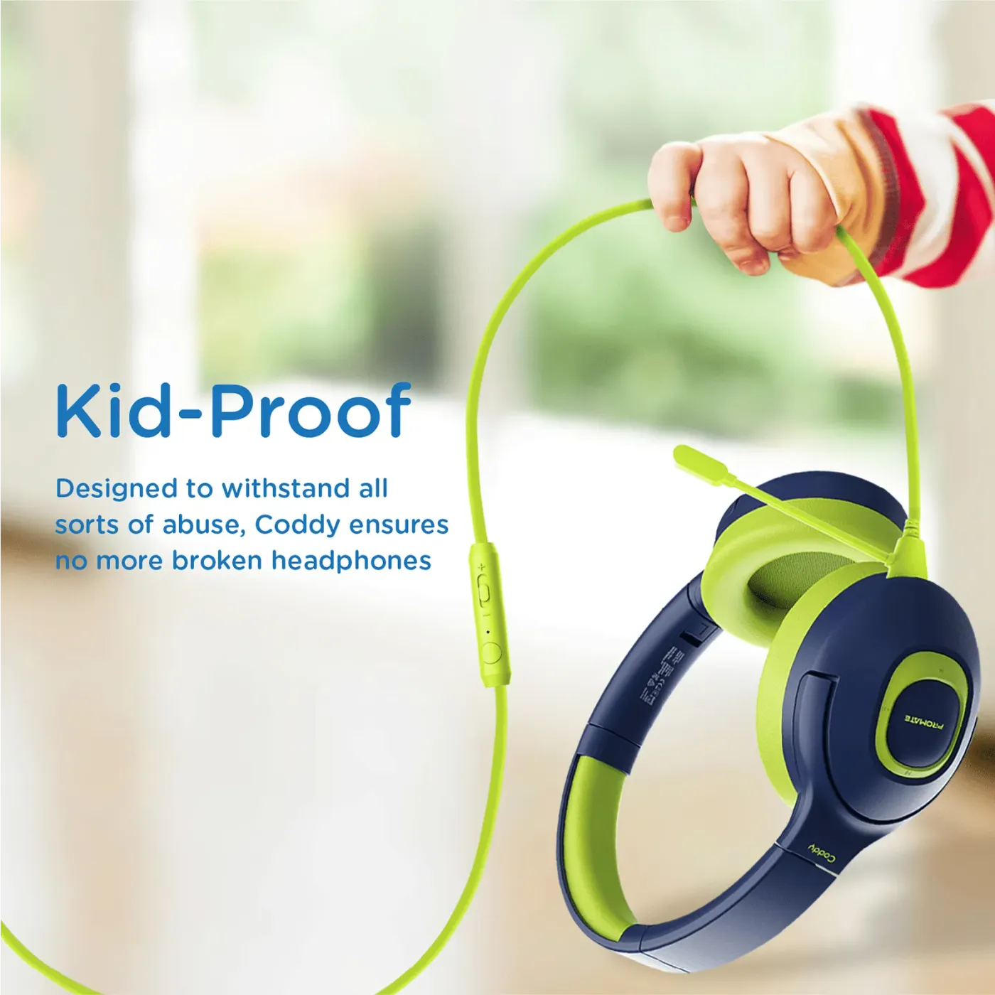 Emerald Coddy headphones with the adjustable flexible headband extended