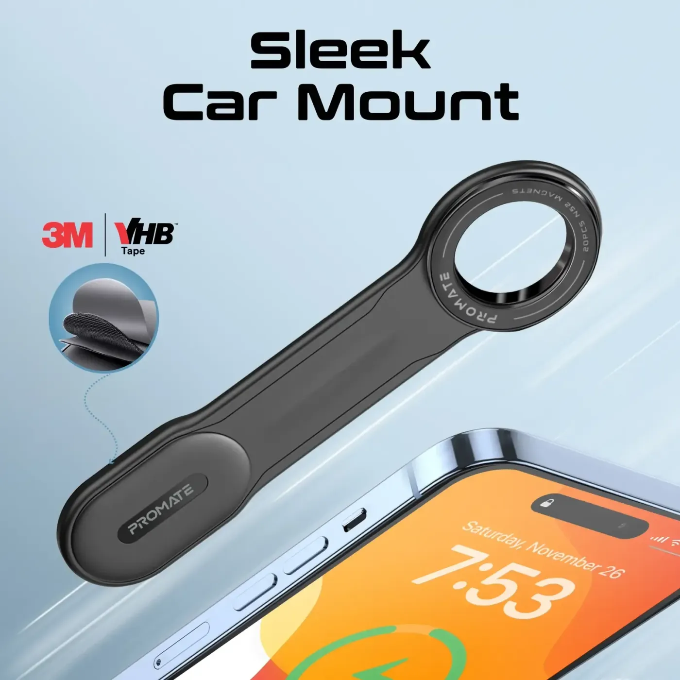 N52 magnetic face of the LAXMOUNT with a phone attached