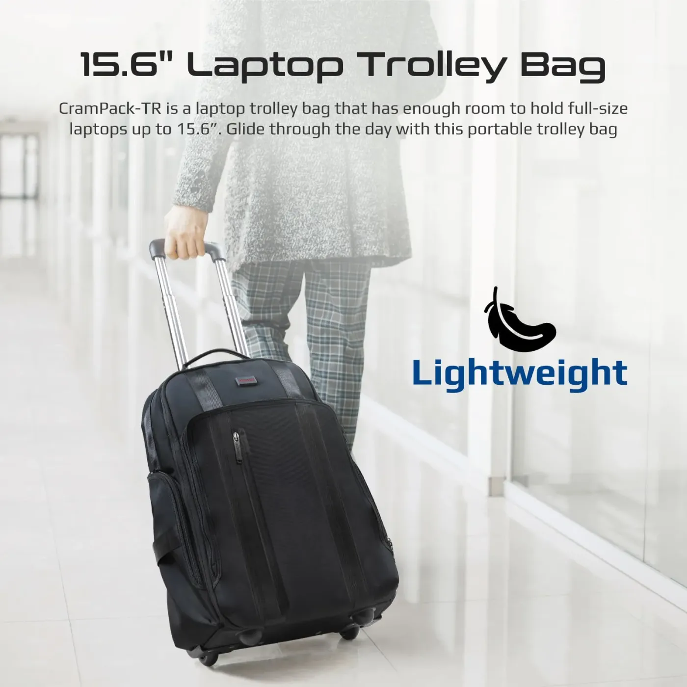 Promate CramPack-TR premium heavy duty trolley bag standing with handle extended