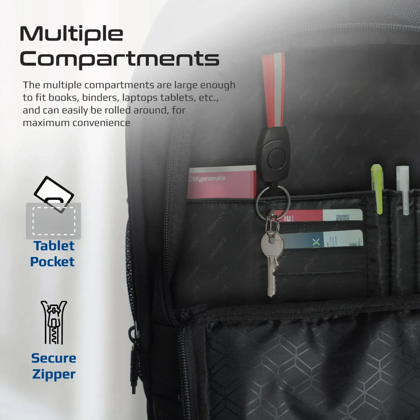 Padded 15.6-inch laptop compartment inside the Promate CramPack-TR trolley bag