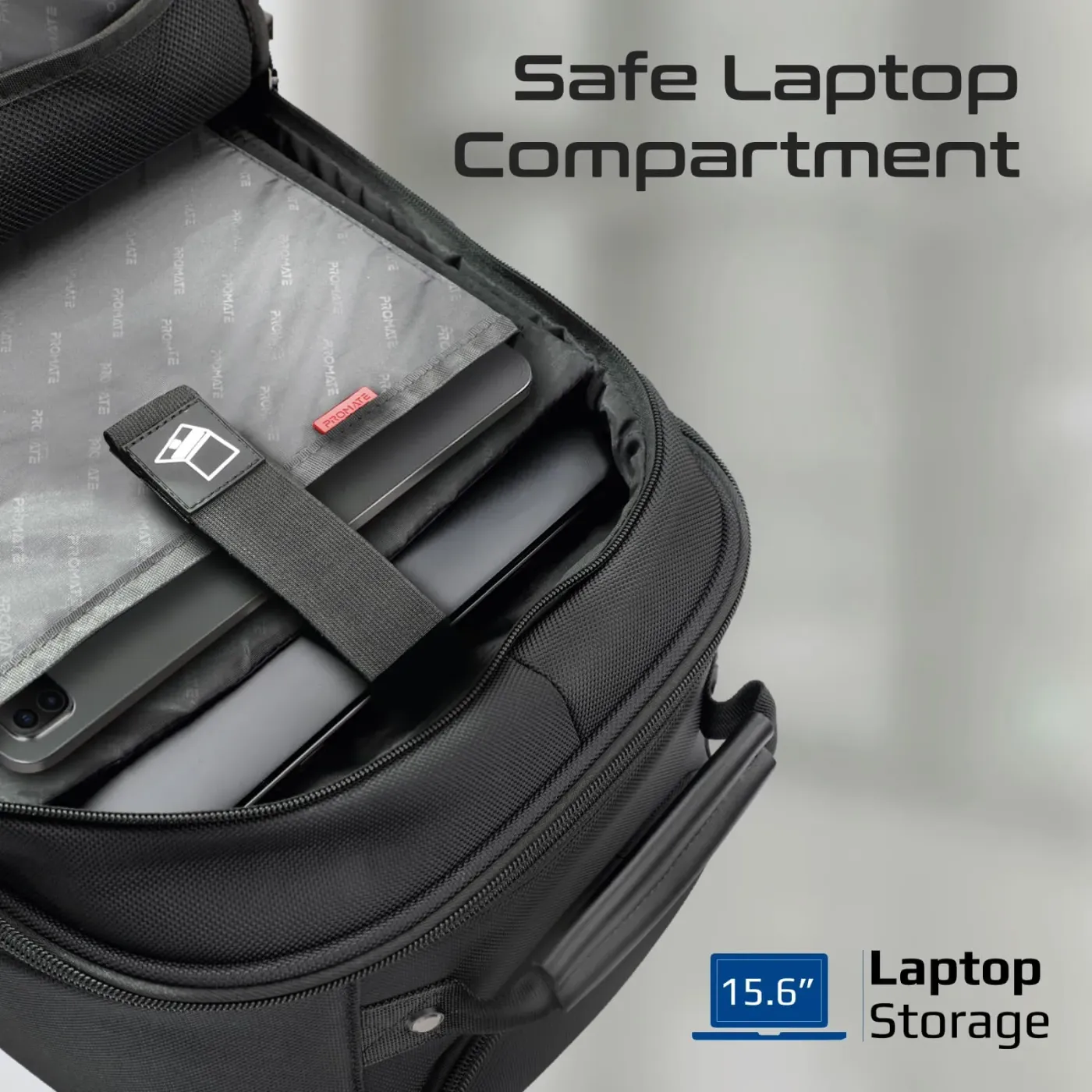 Zipped side compartment on the Promate CramPack-TR trolley bag