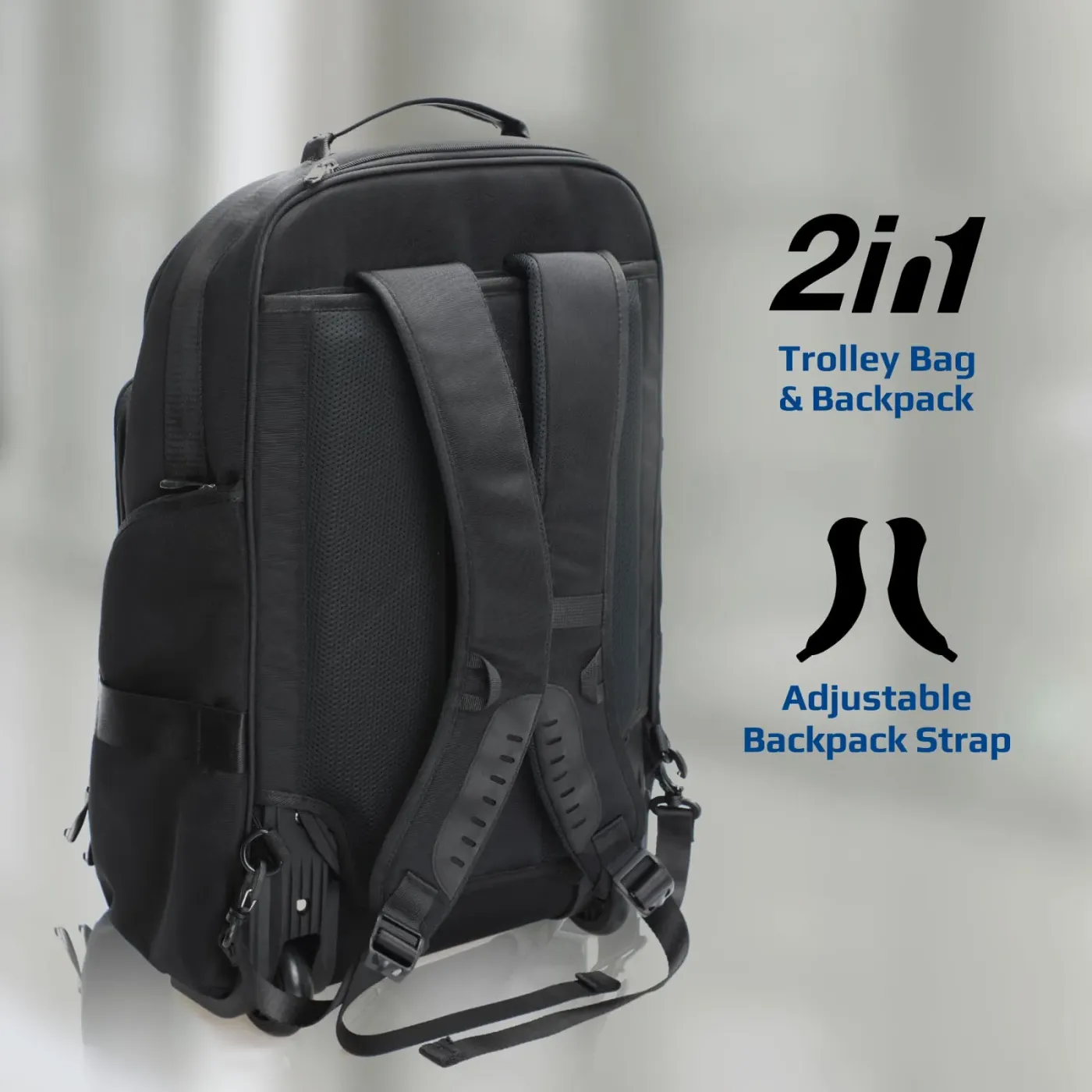Durable in-line skate wheels on the base of the Promate CramPack-TR