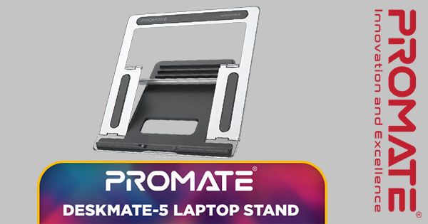 Promate DESKMATE 5 Aluminum Laptop Stand - Ergonomic Silver Design