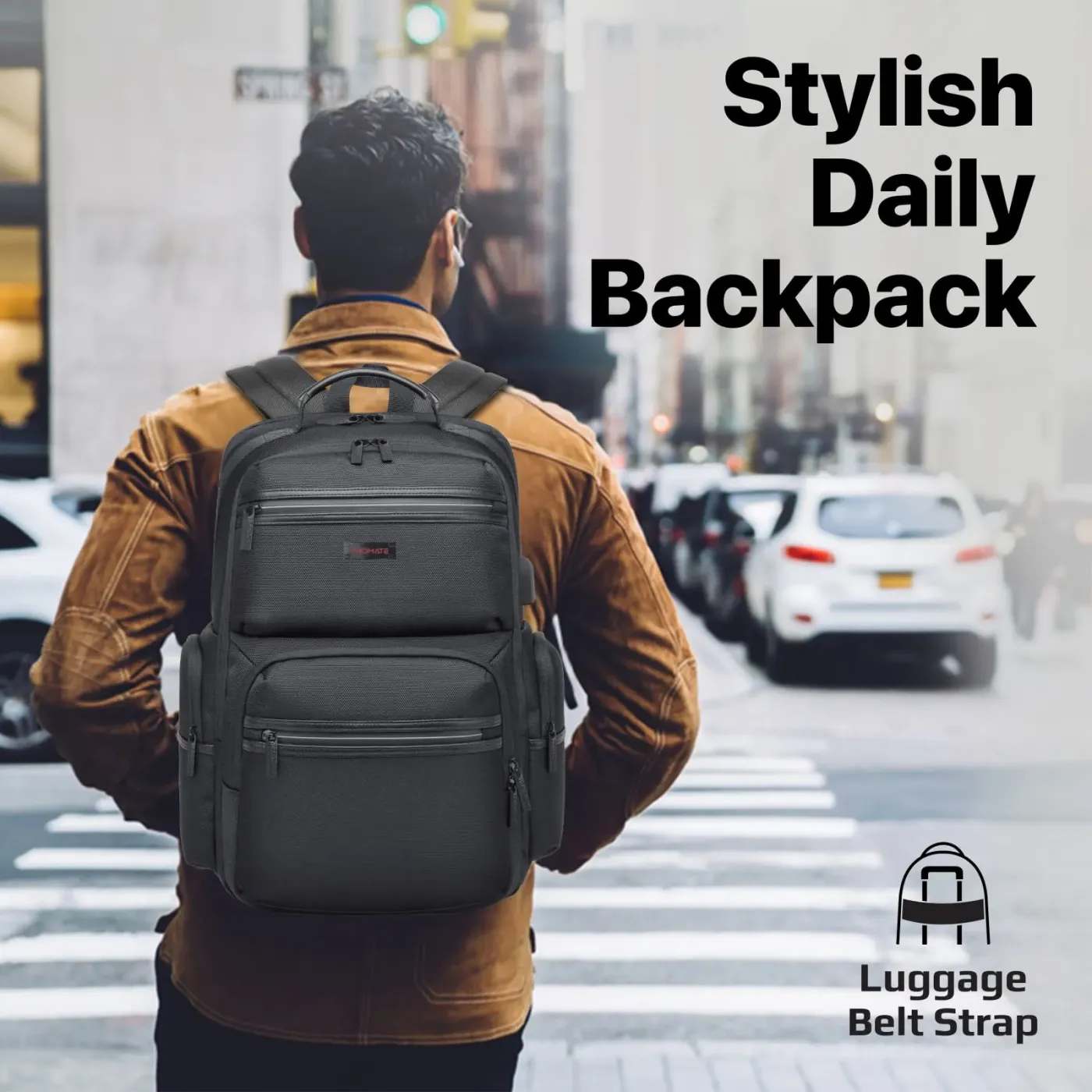 Promate ElitePack-Pro 15.6-inch laptop backpack shown from the front