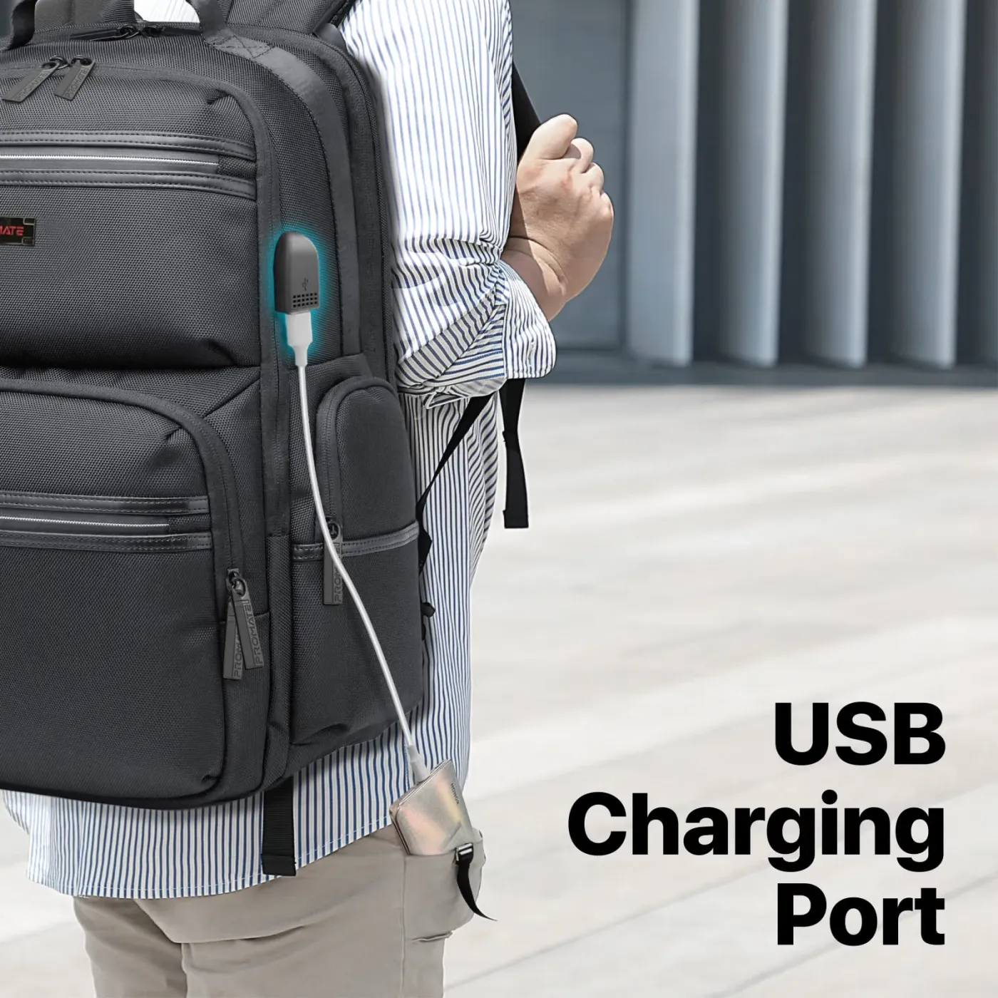 Quick-access front pocket on the Promate ElitePack-Pro laptop backpack