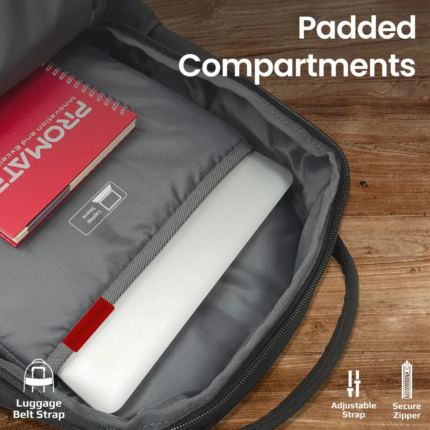 Interior compartments of the Promate ElitePack-Go opened out