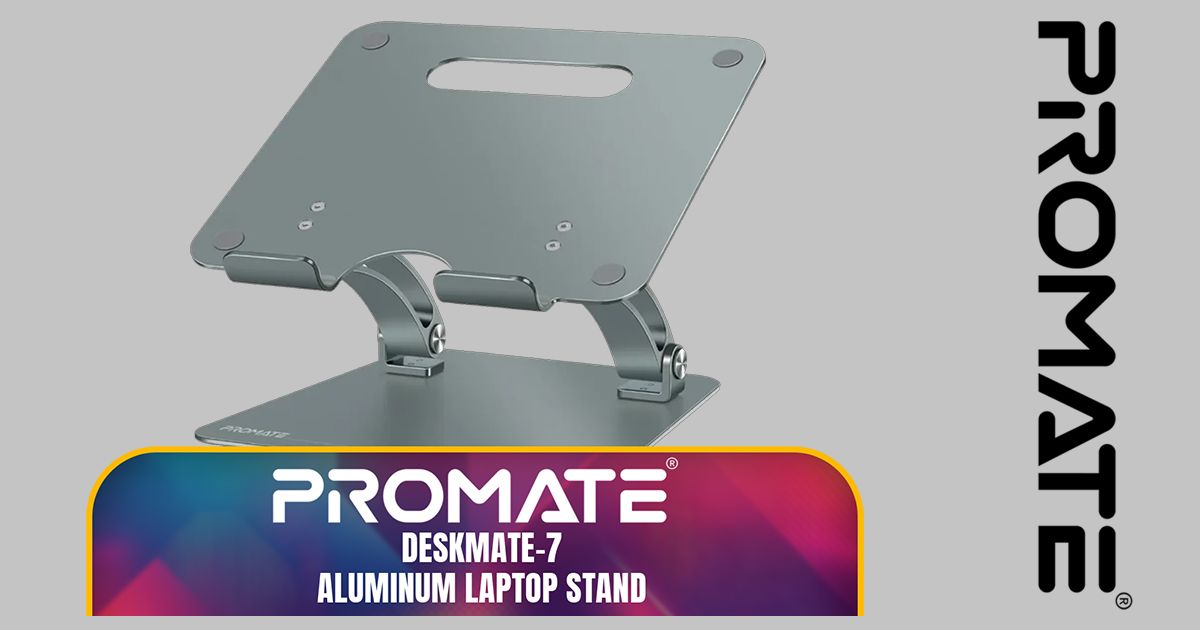 Promate DeskMate-7 Aluminum Laptop Stand — Ergonomic, Supports 17"
