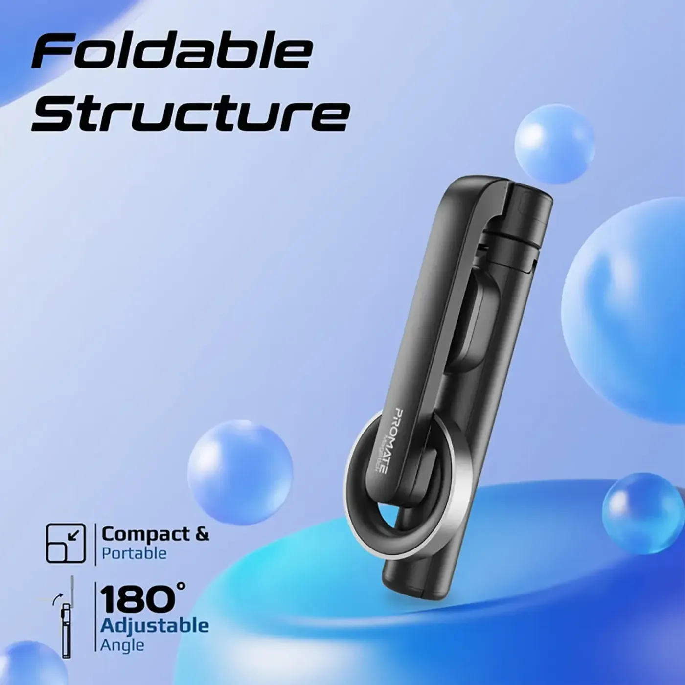 The Promate MagStick folded closed, showing how compact it packs down