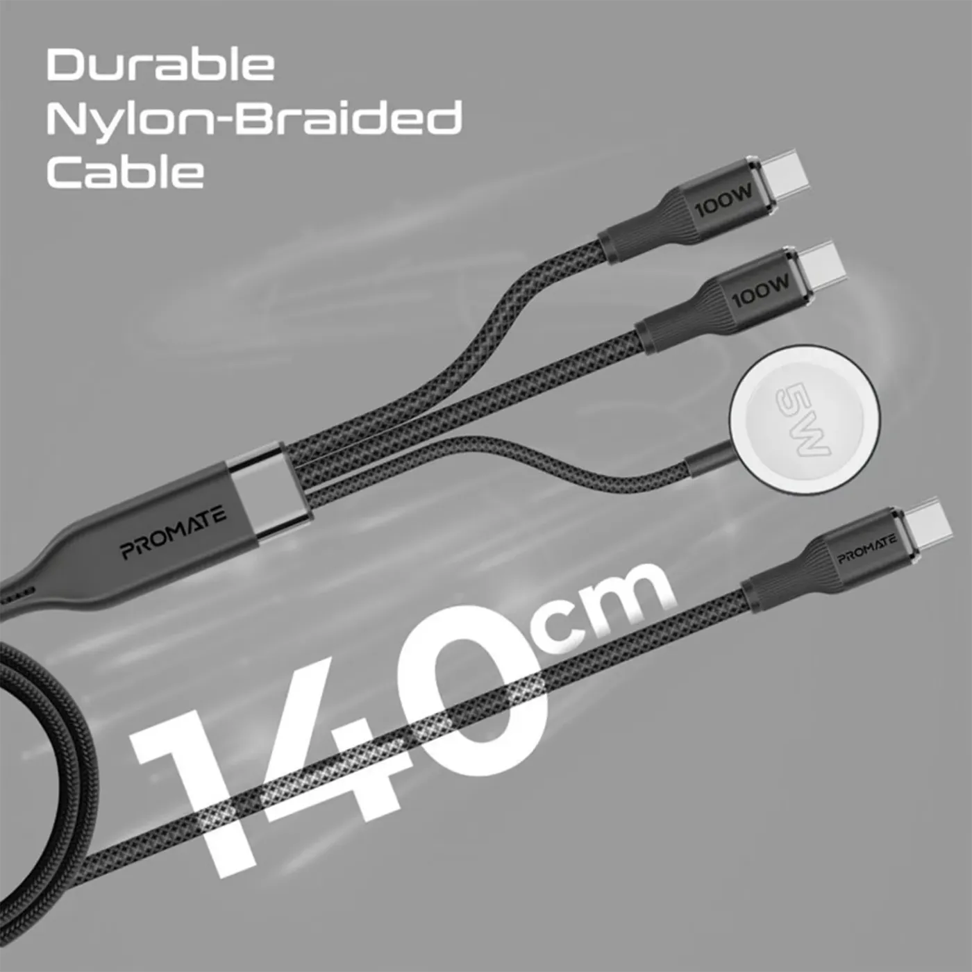 Detail of the black nylon braid on the Fusion-CCW cable
