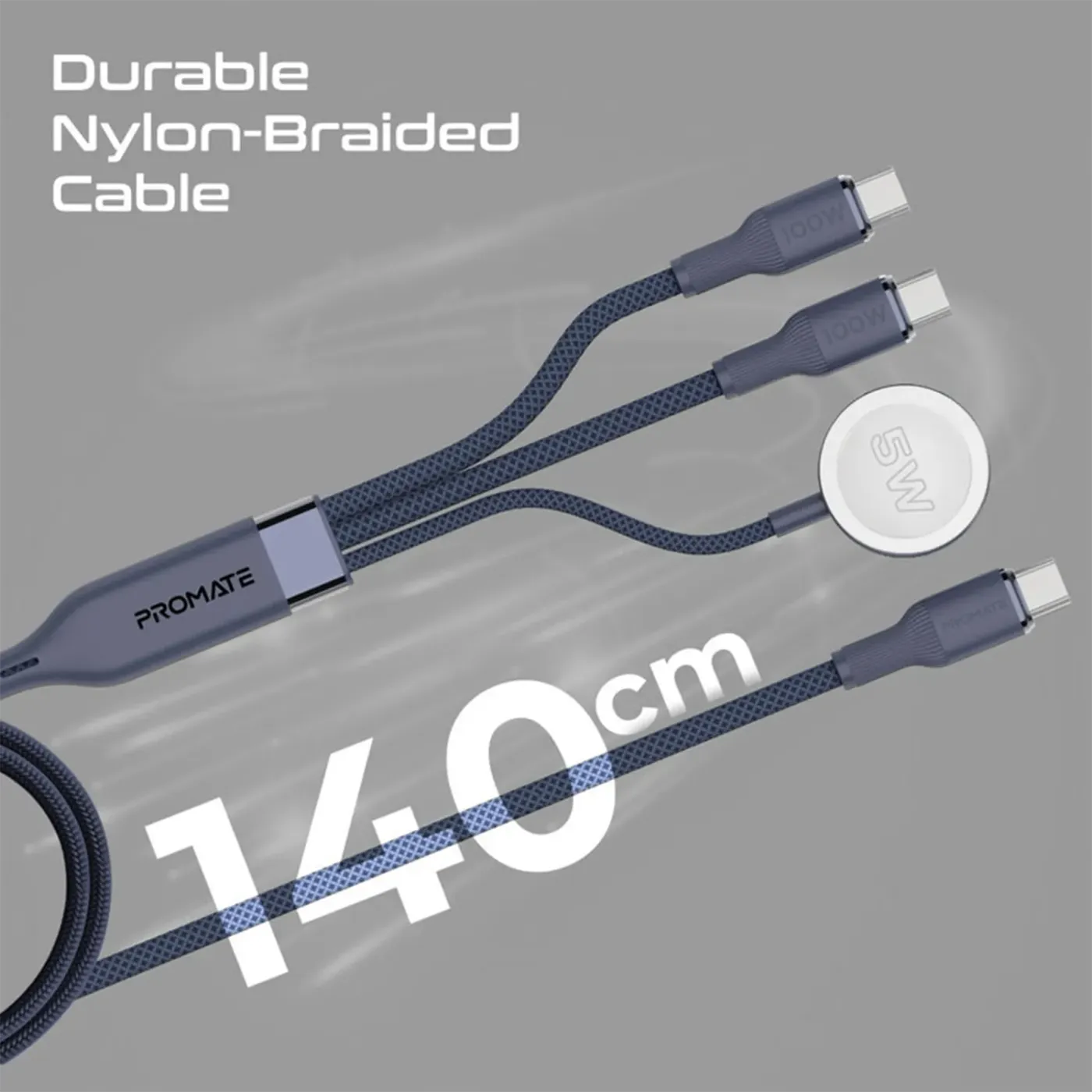 Blue Fusion-CCW cable laid out to show its 140cm length
