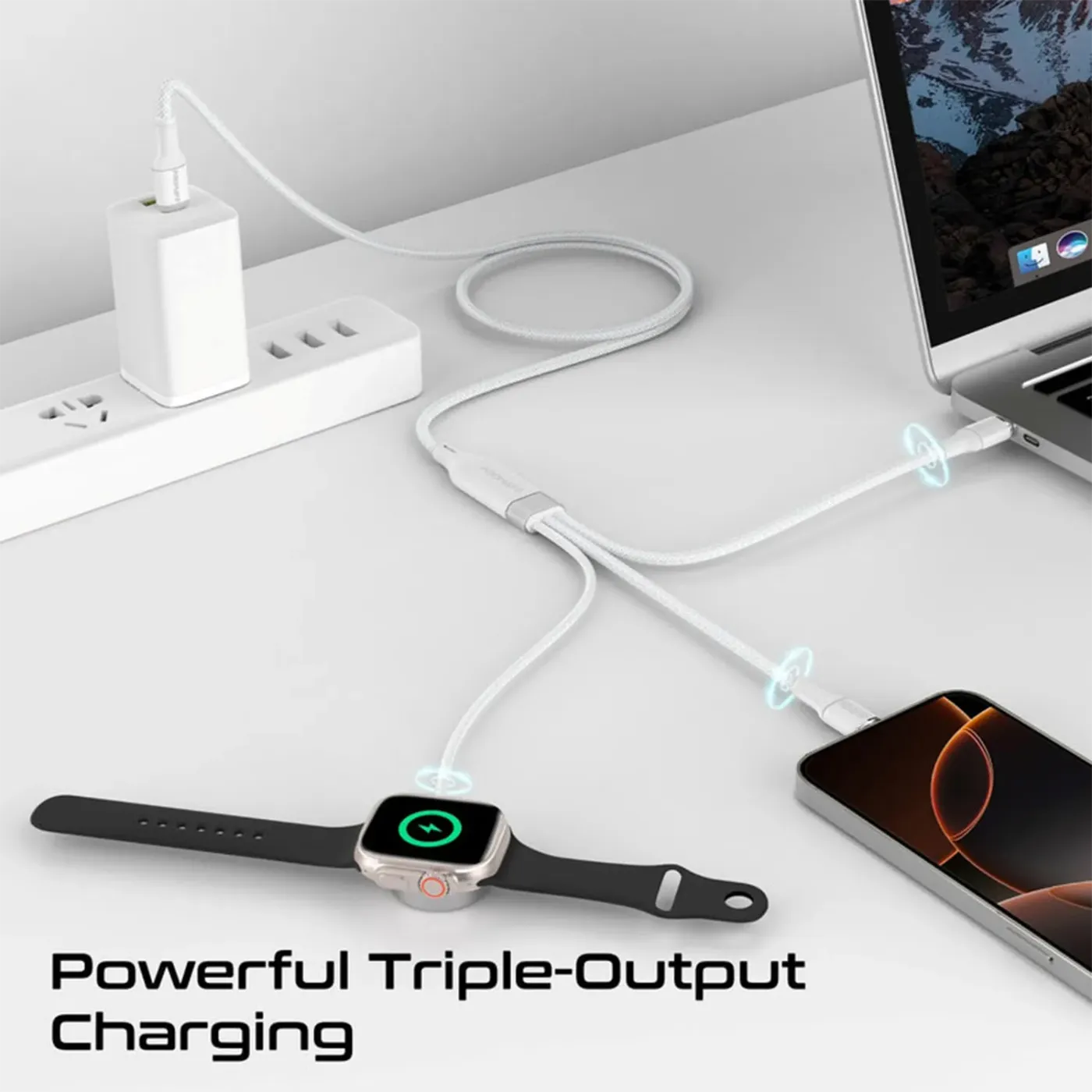 Promate Fusion-CCW multi-device charging cable in white