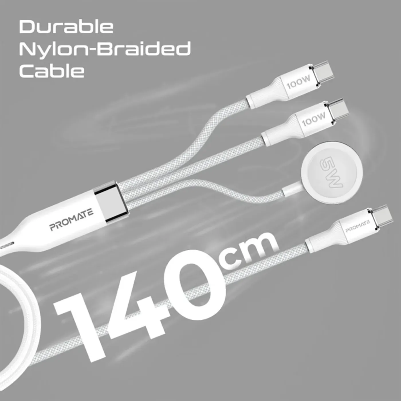 Detail of the white nylon braid and reinforced cable junction