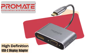 Promate MEDIAHUB-C2 USB-C HDMI & VGA Adapter — 4K/30Hz - image 1