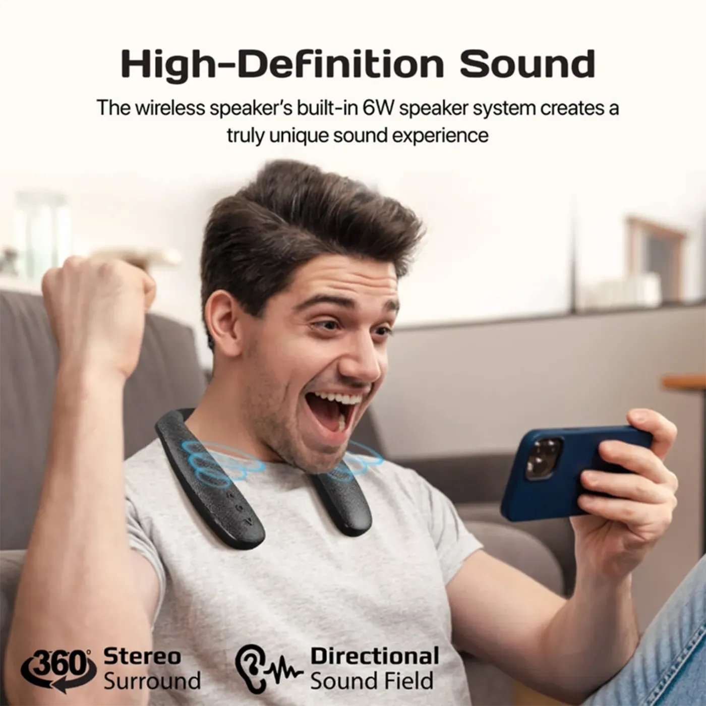 Promate Hook dynamic stereo wearable neckband speaker shown from the front