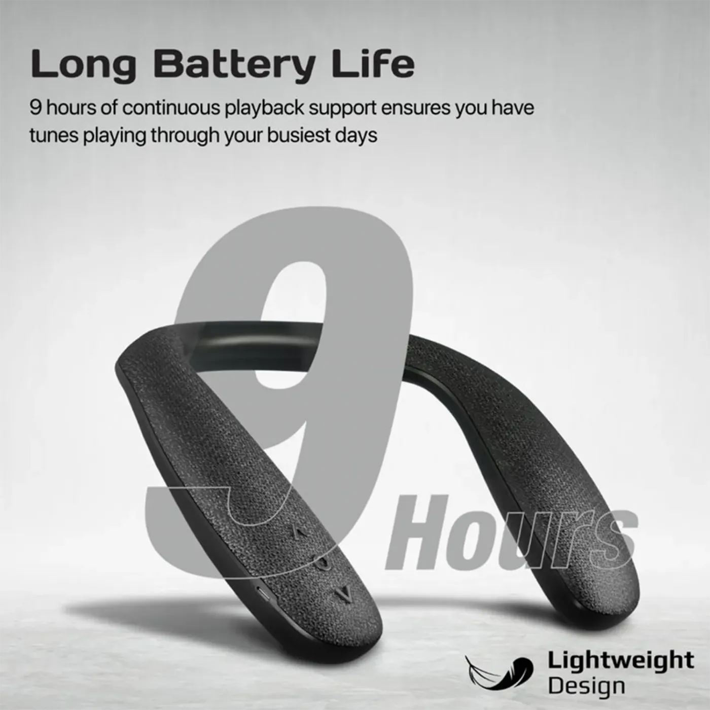 Promate Hook wireless neckband speaker photographed at an angle showing its slim housing