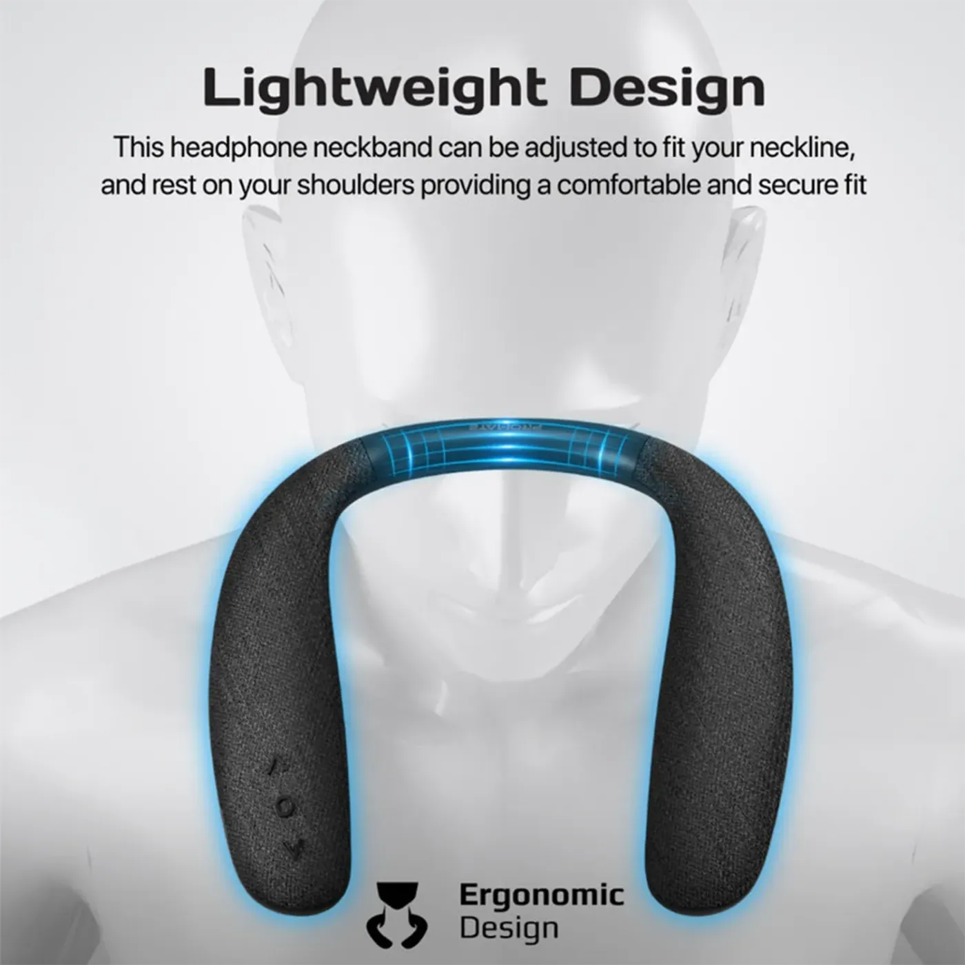 Lightweight adjustable Promate Hook neckband resting on a wearer's shoulders