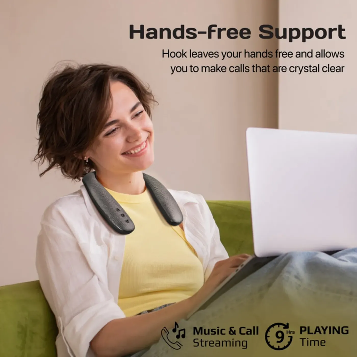 Promate Hook wireless Bluetooth neckband speaker in use for hands-free calls and music