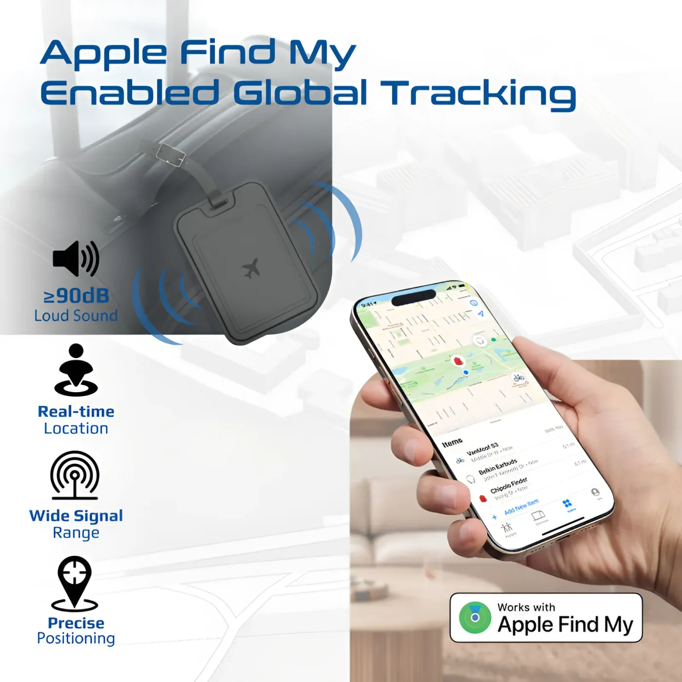 Black HushTag charging wirelessly on a flat charging pad