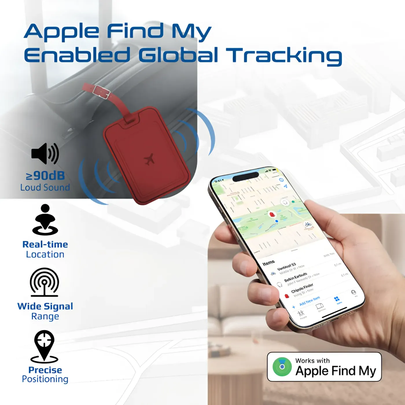 Burgundy HushTag shown on an Apple Find My map