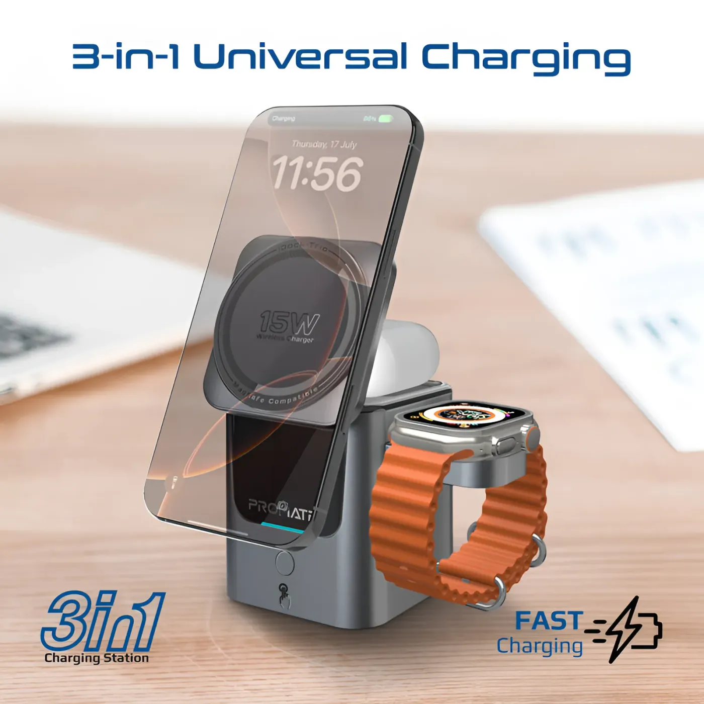 Earbuds case charging on the 5W dock of the IDOCK-TRIO