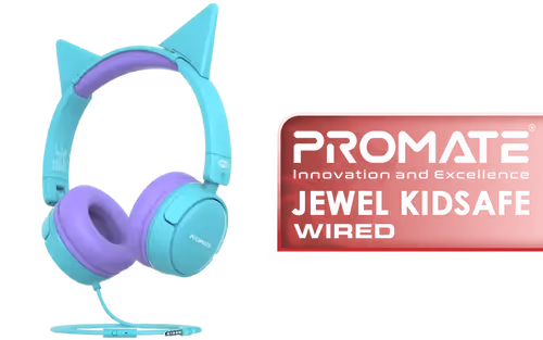 Promate Jewel HD Stereo KidSafe Wired Headset Aqua - Image 1