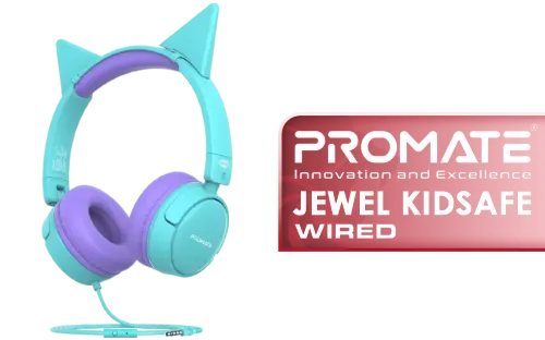 Promate Jewel HD Stereo KidSafe Wired Headset Aqua - Image 1