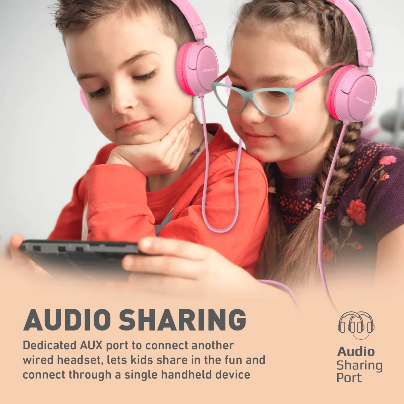 Promate Jewel KidSafe wired headset in bubblegum pink with cat ear accents