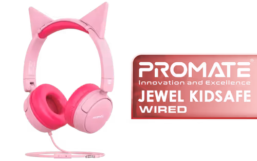 Promate Jewel HD Stereo KidSafe Wired Headset Bubblegum - Image 1
