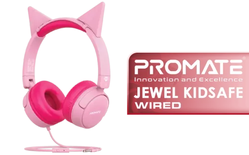 Promate Jewel HD Stereo KidSafe Wired Headset Bubblegum - Image 1