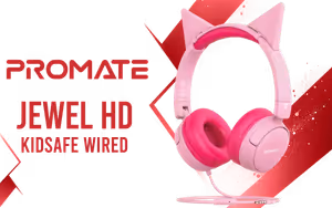 Promate Jewel HD Stereo KidSafe Wired Headset Bubblegum - Image 1
