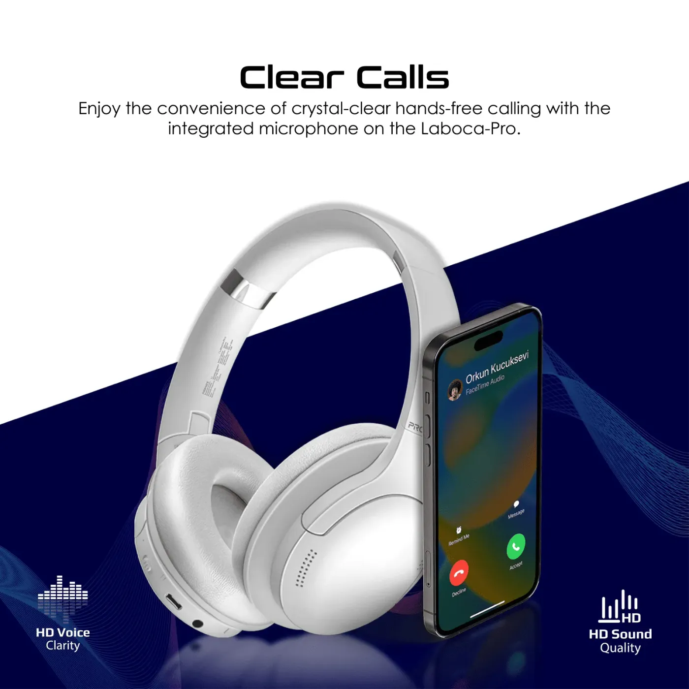 LaBoca-Pro headphones presented in their packaging with the included audio cable