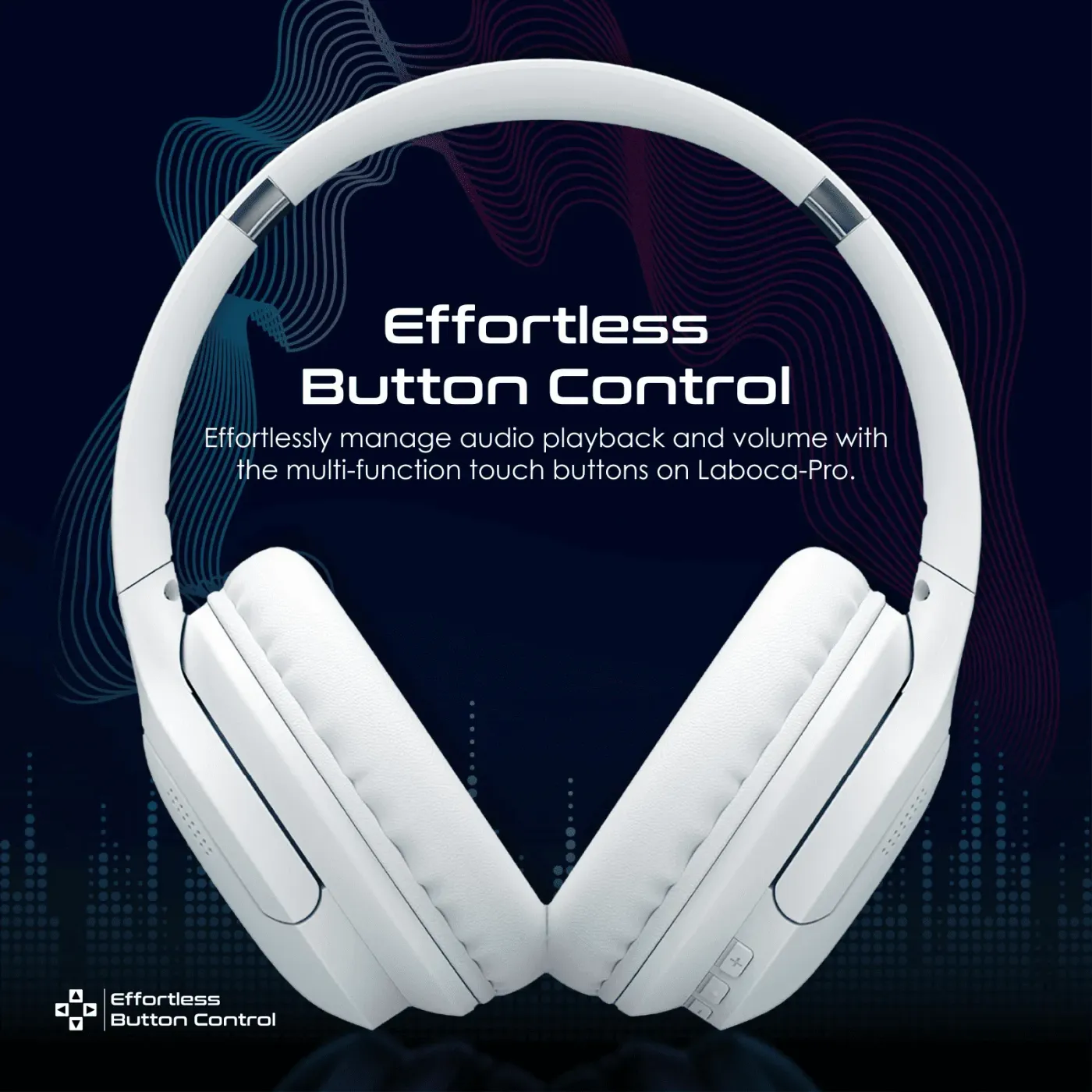 Full view of the sleek white Promate LaBoca-Pro wireless headphones